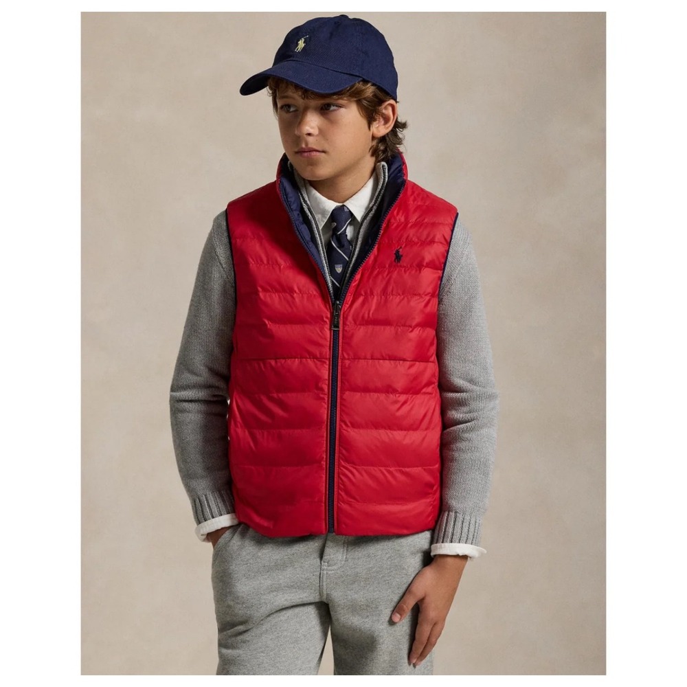 Kids Polo Ralph Lauren Reversible Newport Puffer Vest Red Black Full Zip Logo XL